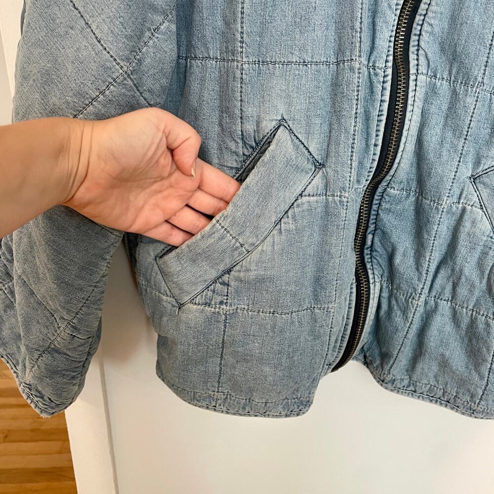 Free People Dolman Quilted Knit Jacket Oversized Coat sz S Denim Chambray Cotton - Picture 5 of 16